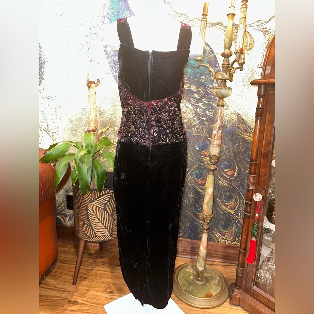 Vintage Scott McClintock Beaded Velvet Maxi Gown | 90s Grunge Formal Dress 10 - Picture 6 of 12